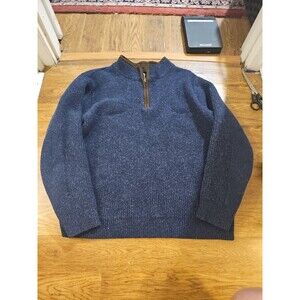 LL Bean Sweater Men's XXL 100% Merino Lambs' Wool Navy Blue 1/4 Zip Pullover